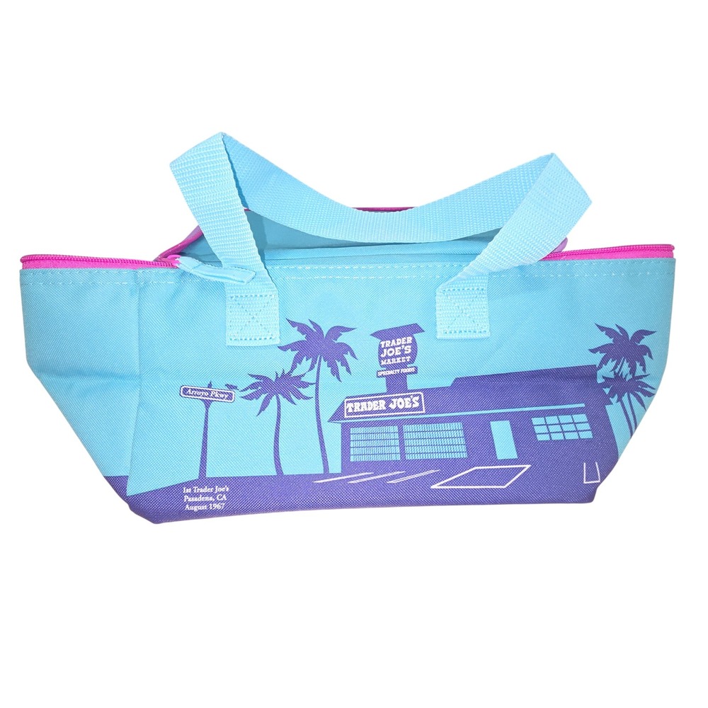 Trader Joes Mini Insulated Bag Teal Blue Purple Pasadena 1.5 Gallon Tote 84503